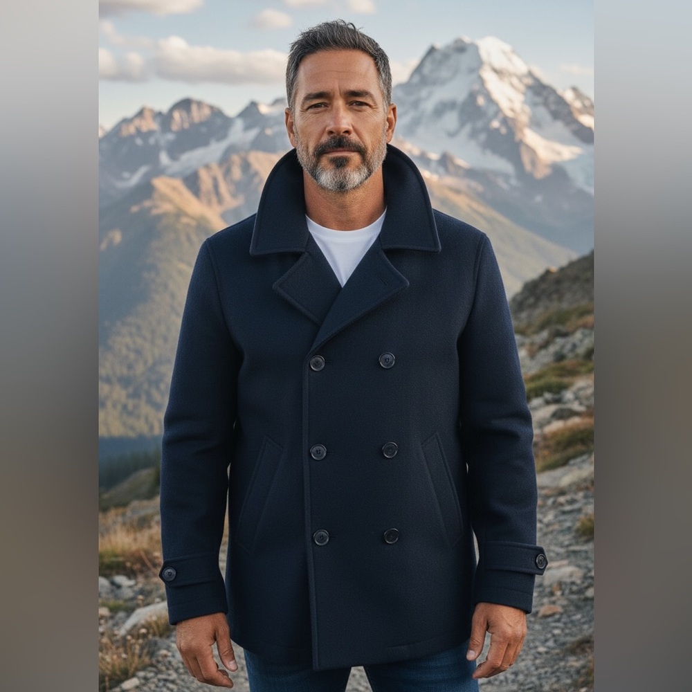 Woolly Mammoth Navy Peacoat Mens XL Double Breasted Wool Blend Warm Winter Coat